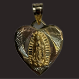 Large Tri-Color Heart Shape Virgen Mary Pendant