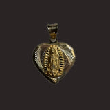 Medium Tri-Color Heart Shape Virgen Mary Pendant