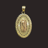 Long Oval Virgen Mary Pendant W/ Heart Frame